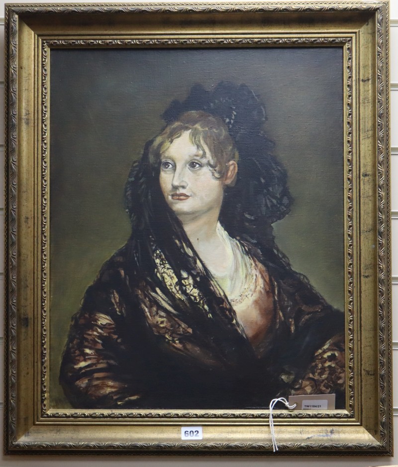 Abbott after Goya, oil on canvas, Doña Isabel de Porcel, signed, 55 x 44cm